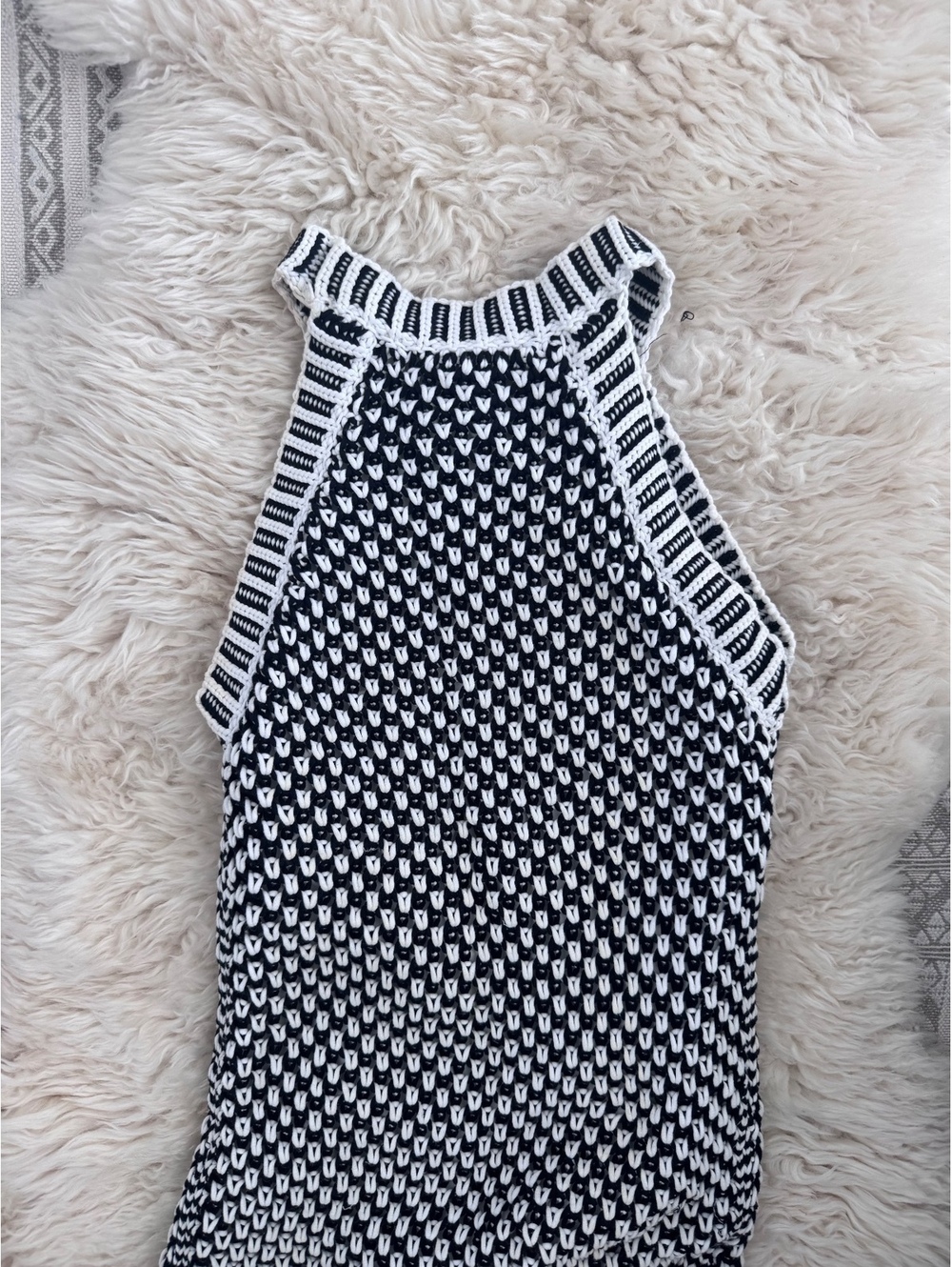 Intermix blue and white macrame fringe hem tank dress - Picture 5 of 5